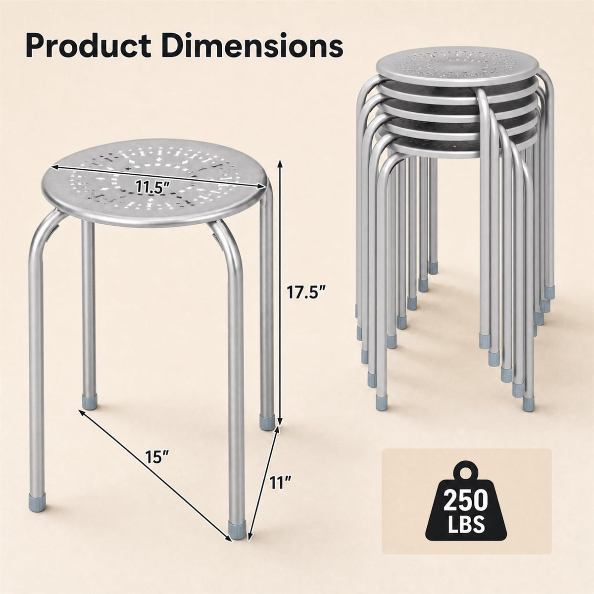 Grey Stackable School Stools 6-Pack U478480