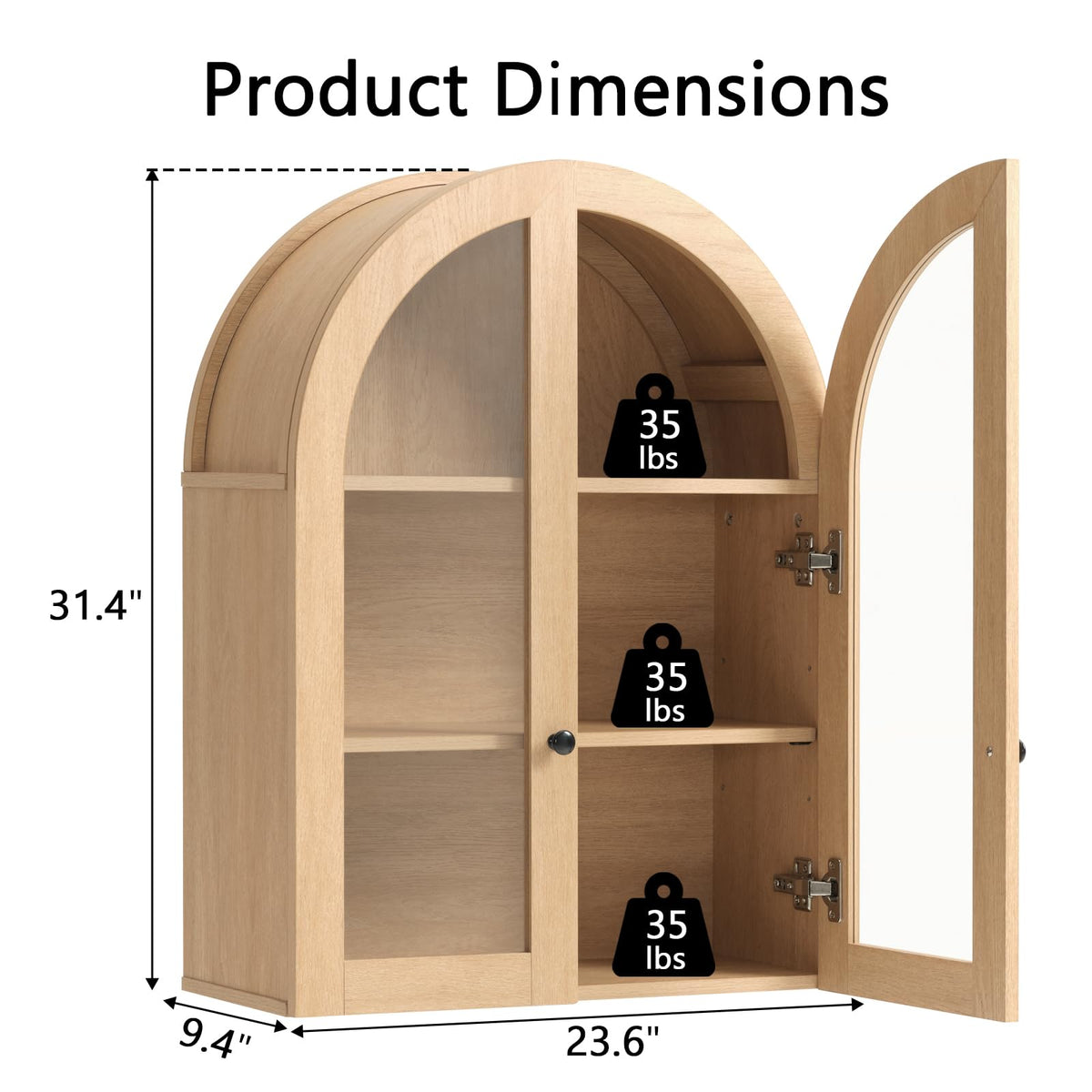 Arched Wall Mount Bathroom Cabinet with Glass Doors T703330