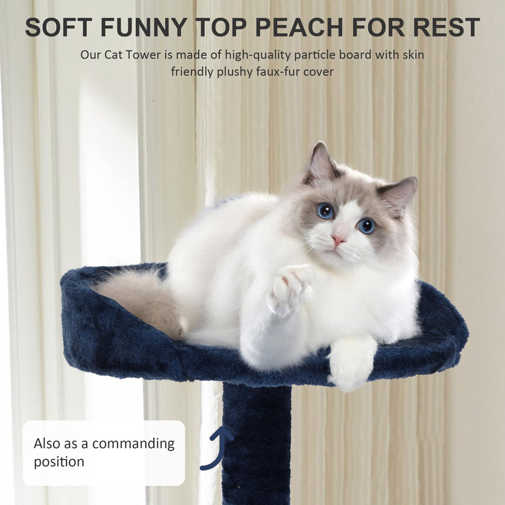 70 Inch Navy Blue Multi-Level Cat Tree with Scratching Posts J494997
