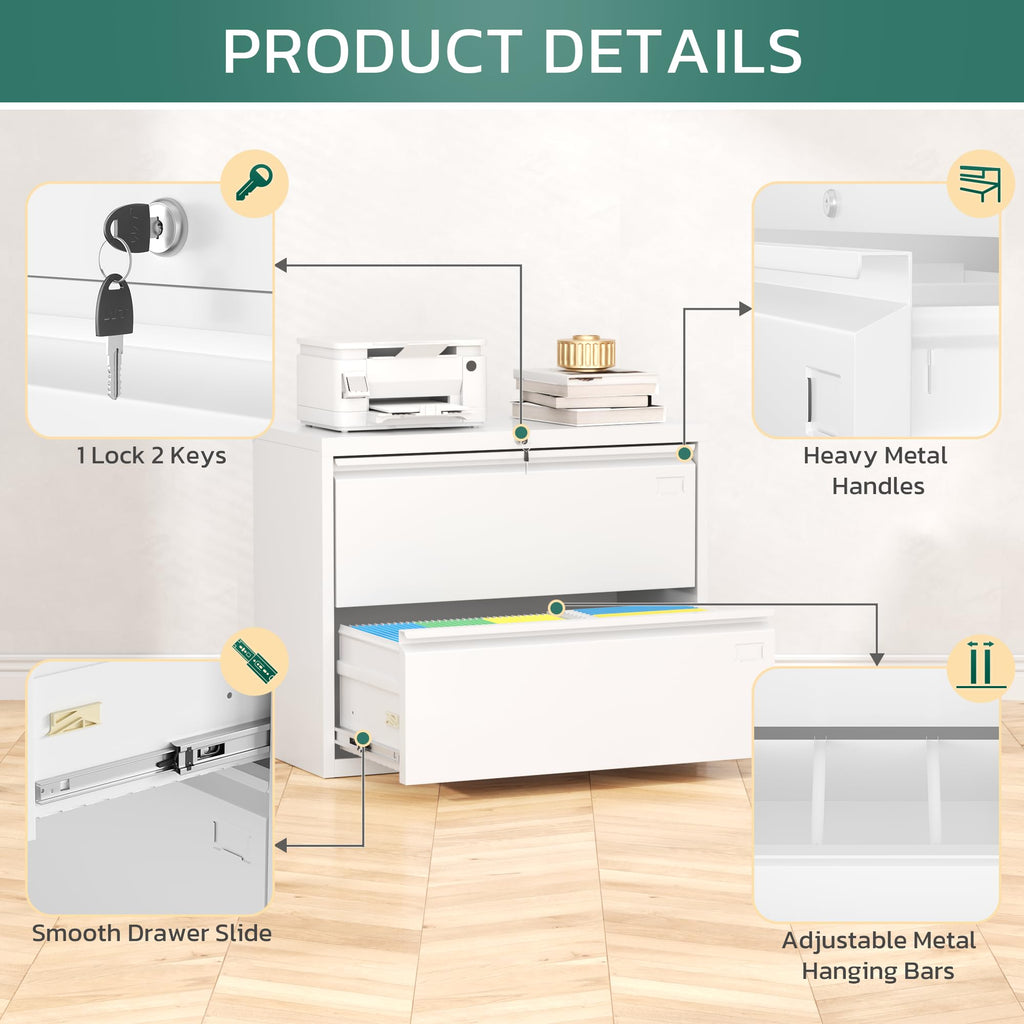 White 2 Drawer Metal File Cabinet with Lock I6161
