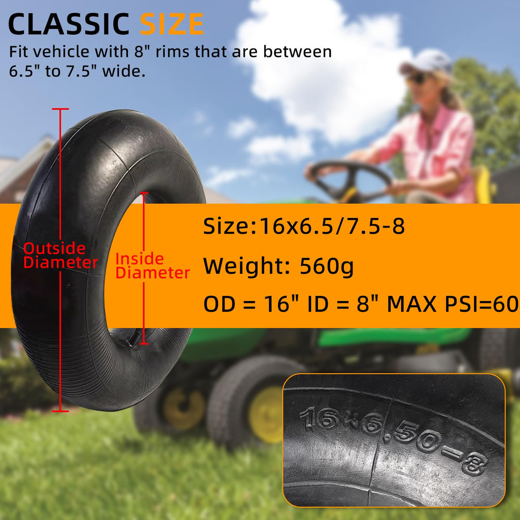2 Pack 16x6.50-8/7.50-8 Lawn Mower Tire Inner Tubes with TR-13 Straight Valve Stem Q99924