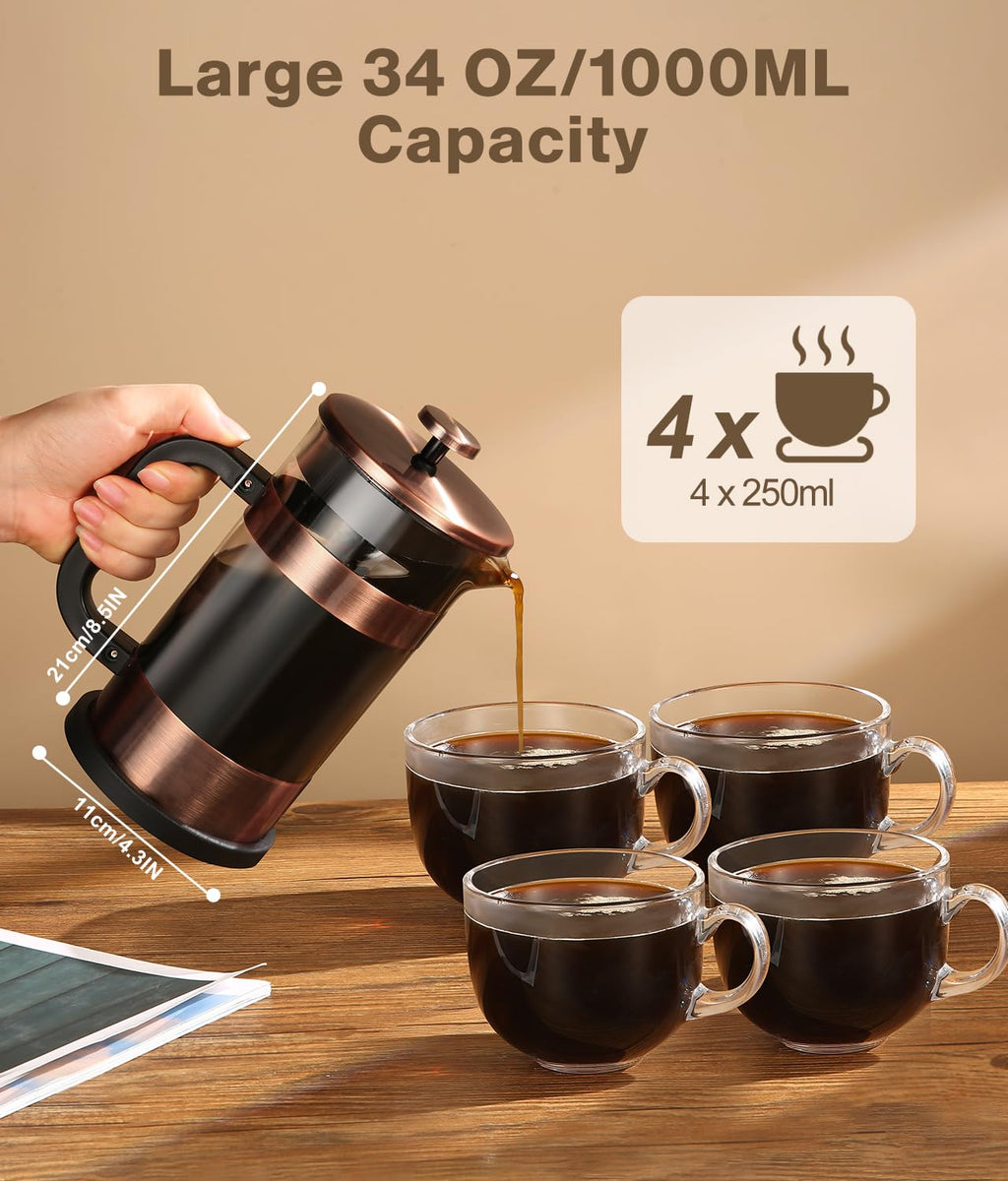 34 Ounce Stainless Steel French Press Coffee Maker N500588