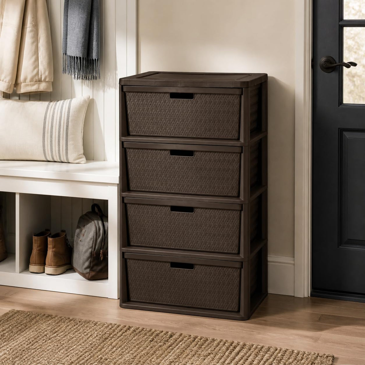 Brown 4 Drawer Plastic Storage Tower R380324