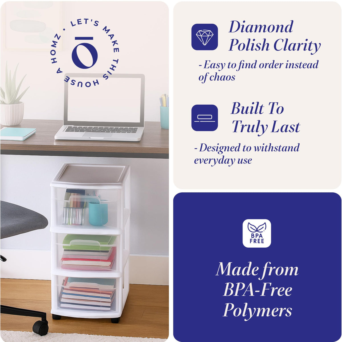 3-Tier Storage Cart with Removable Wheels H1427