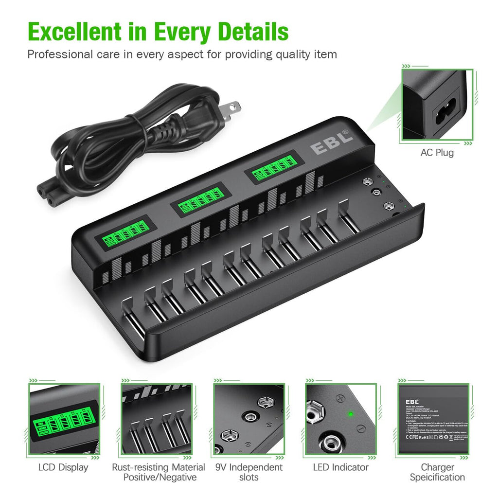 12+2 Bay Universal Rechargeable Battery Charger P7441