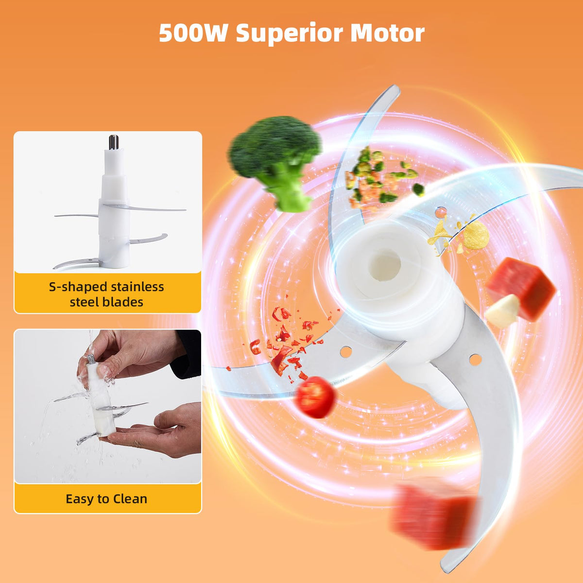 500W Stainless Steel 8-Cup Glass Bowl Food Processor R140407