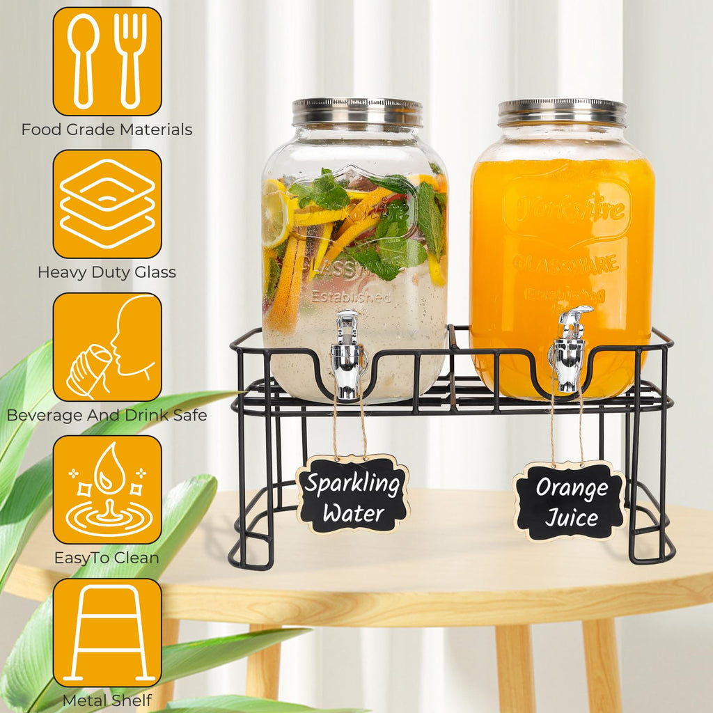 2 Pack 1 Gallon Glass Drink Dispensers with Stand B52037