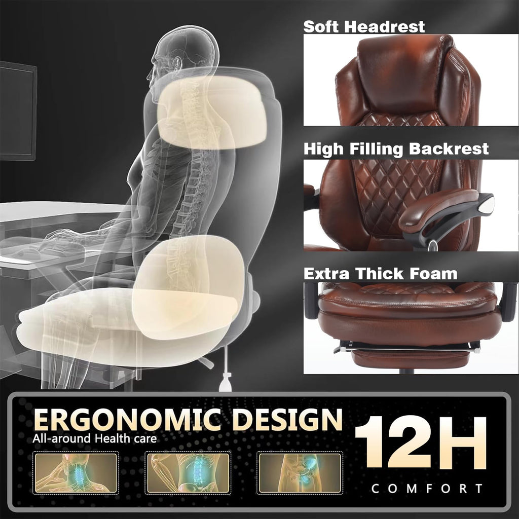Brown Leather Reclining Office Desk Chair with Foot Rest K13890