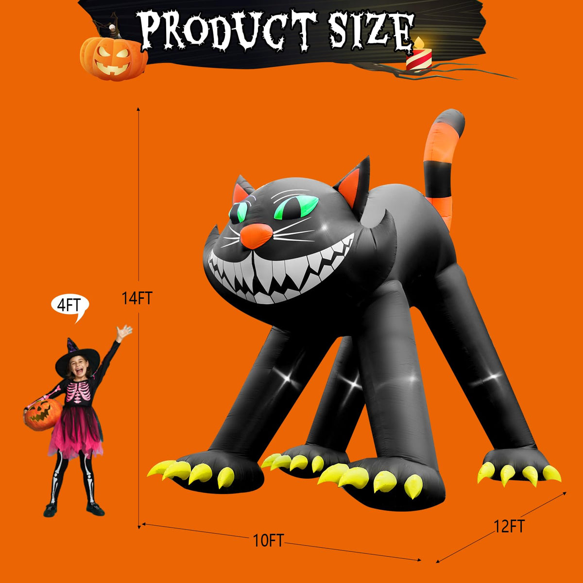 14FT Inflatable Black Cat Halloween Decoration with 7 LED Z3681