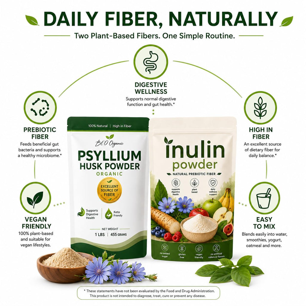 Organic Psyllium Husk Powder and Inulin Powder 2 Pack 1 lb Unflavored R26167