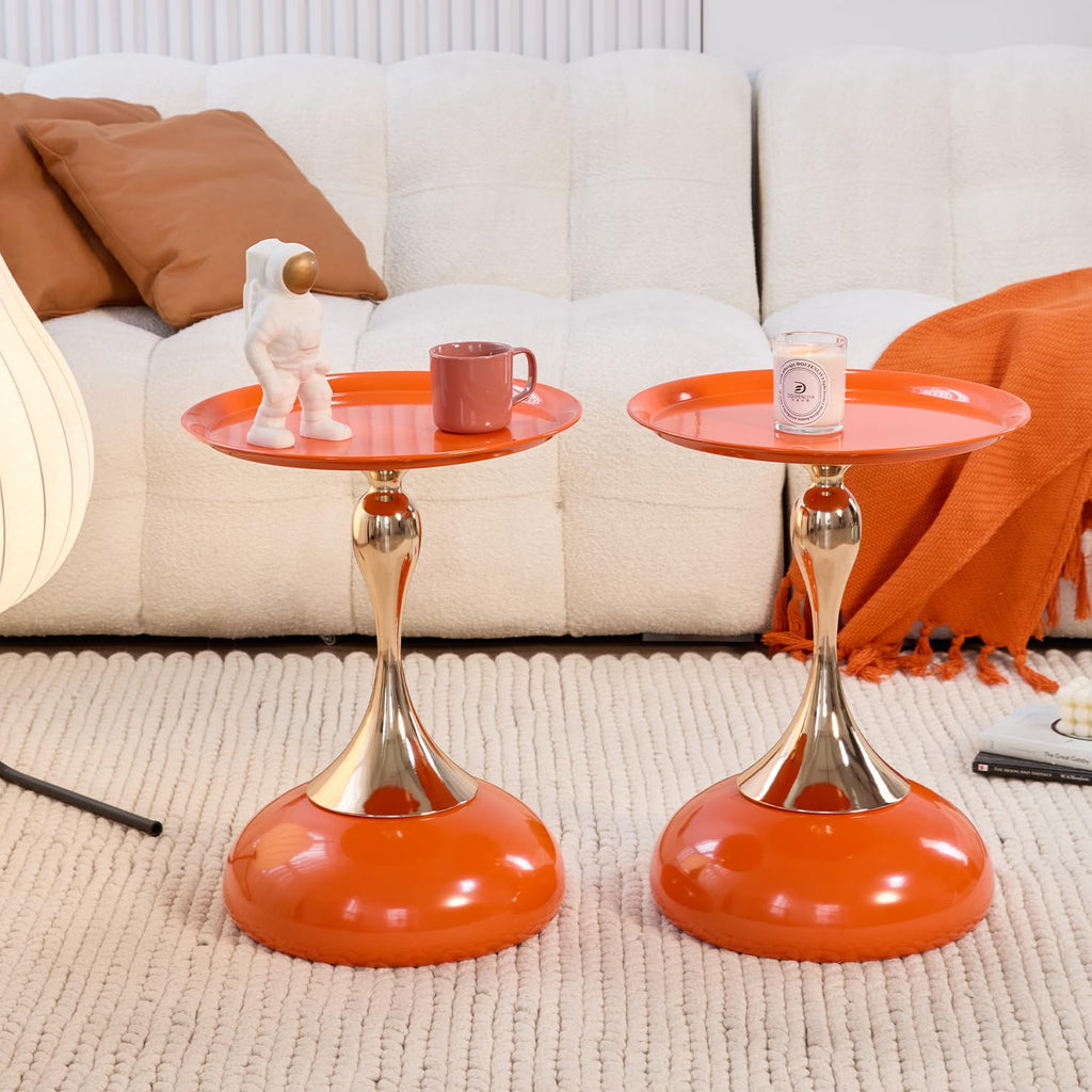 2-Pack Hourglass Side Table Orange Glossy Accent Table M4466