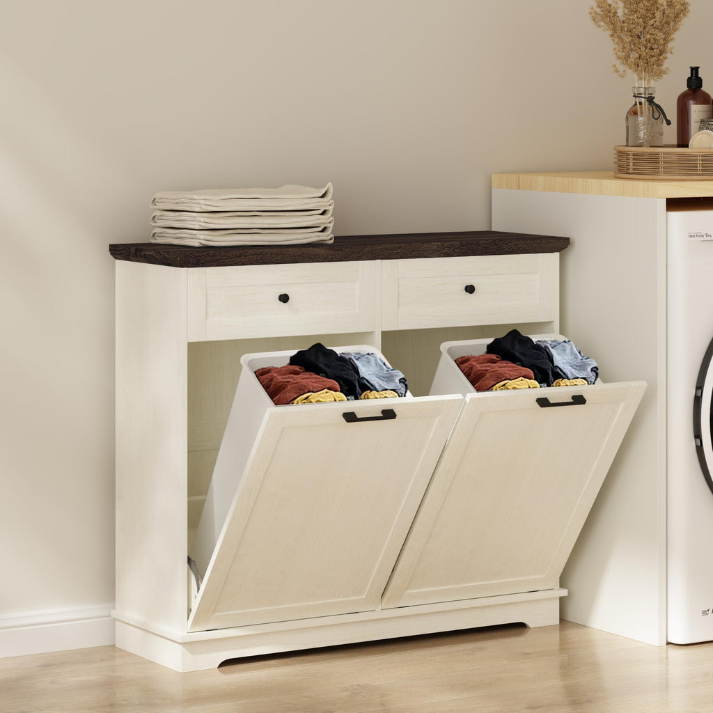 20 Gallon Double Tilt Out Trash Can Cabinet Antique White V33976