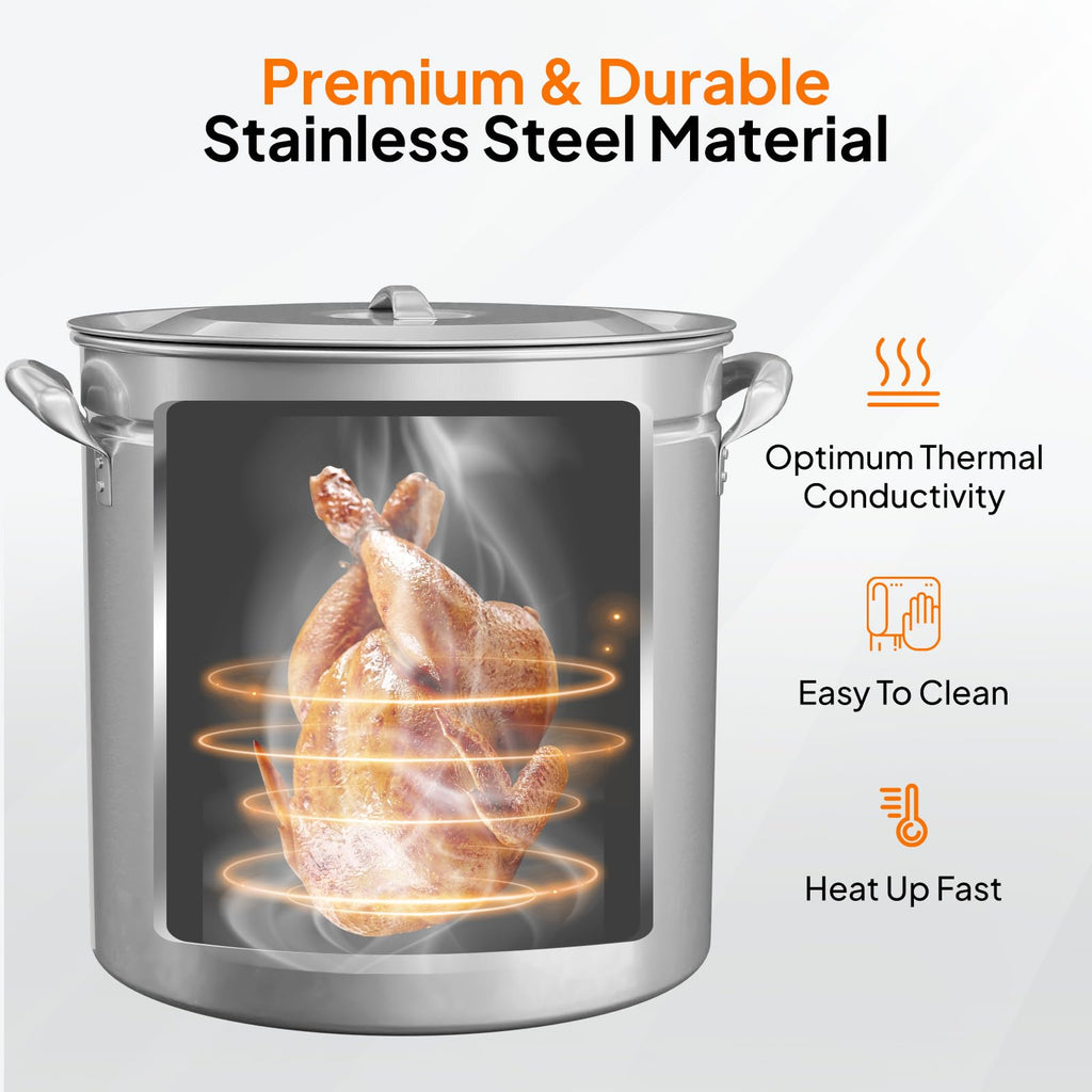 102QT Stainless Steel Stock Pot with Steamer Basket L366
