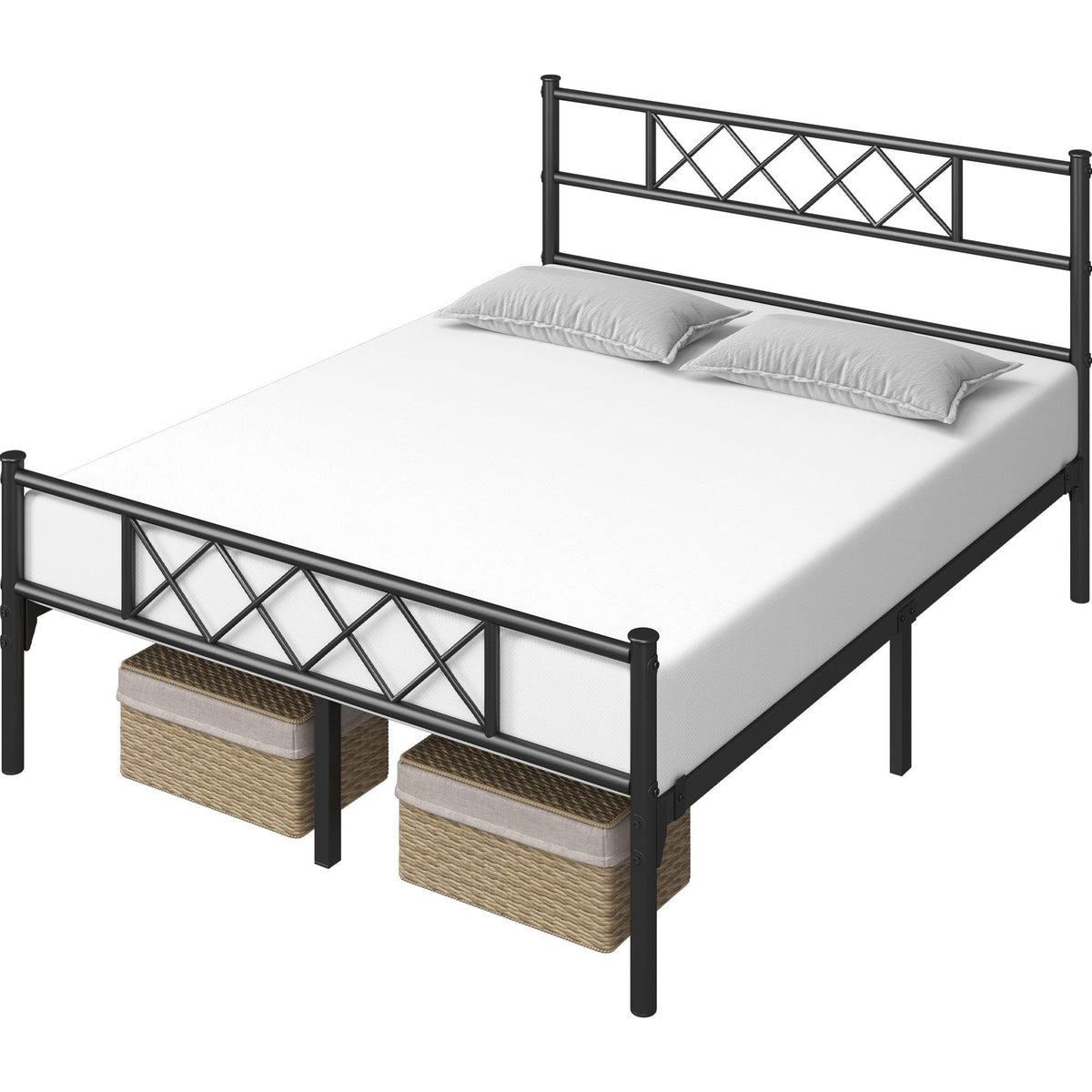 Black Full Metal Platform Bed Frame with Headboard D346910