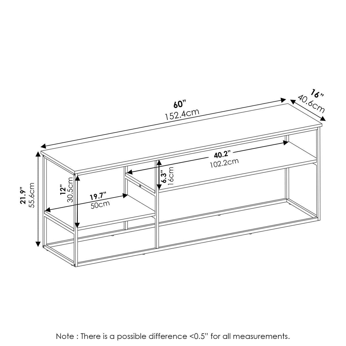 3-Tier Grey Oak TV Stand up to 65 Inch B6261