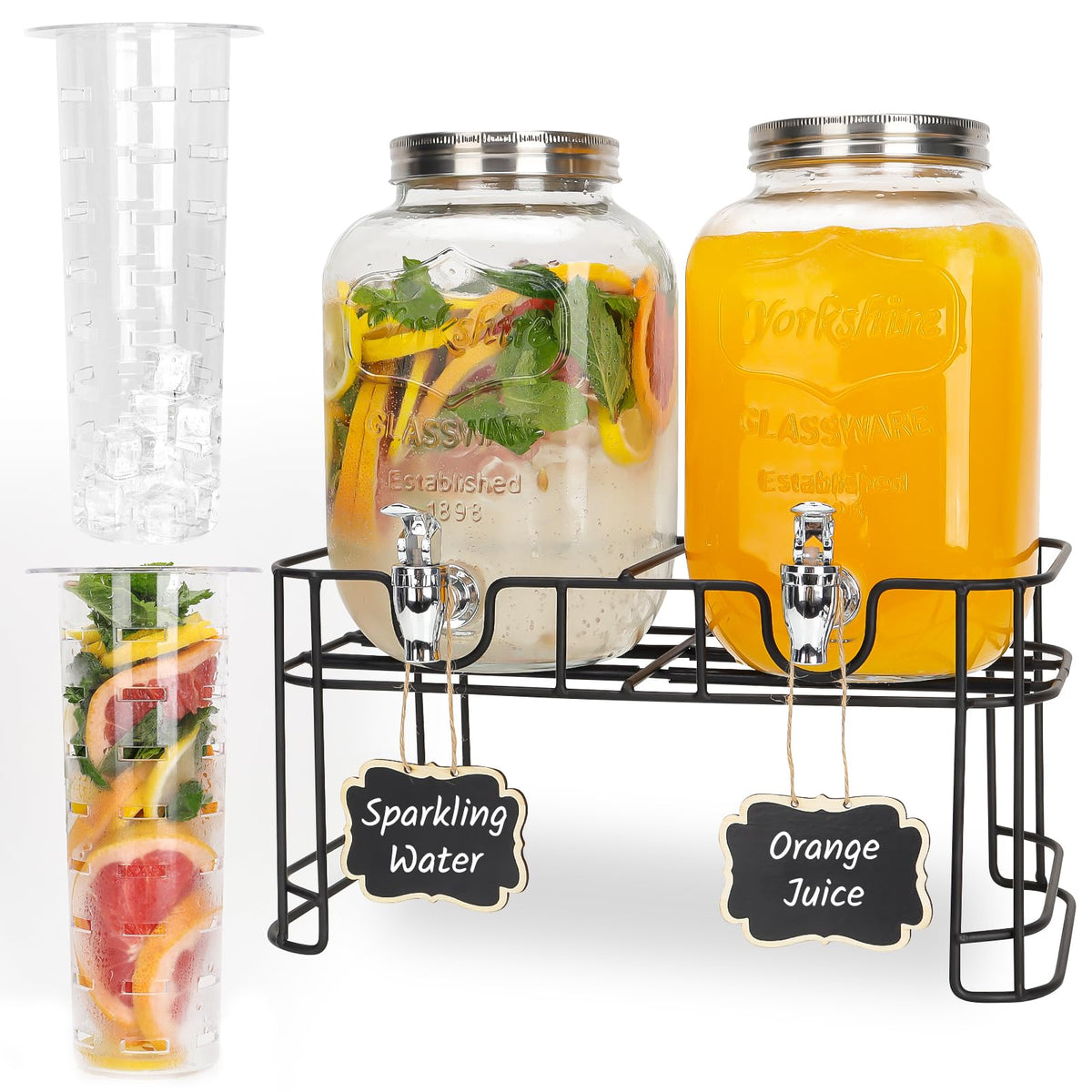 2 Pack 1 Gallon Glass Drink Dispensers with Stand B52037