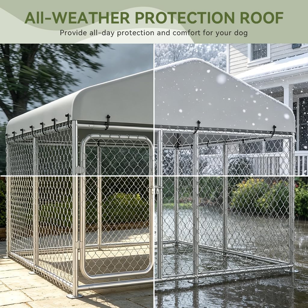 7.5x7.5ft Metal Dog Kennel with Roof J10914