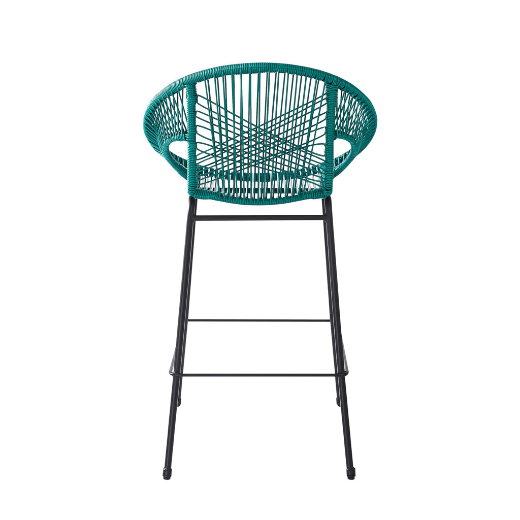 Teal Faux Wicker Outdoor Bar Stool Set of 2 B9755