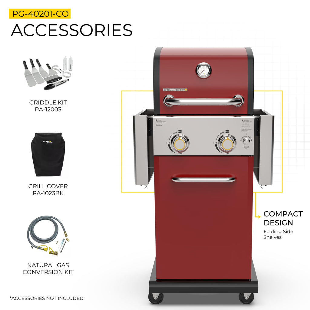 2-Burner Propane Gas Grill with Foldable Side Tables O7126