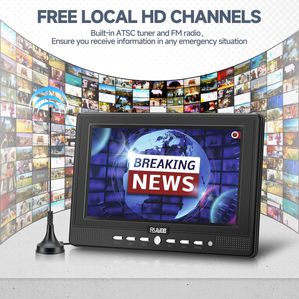 7” Portable TV with Antenna, Rechargeable Battery with Stand Q74614