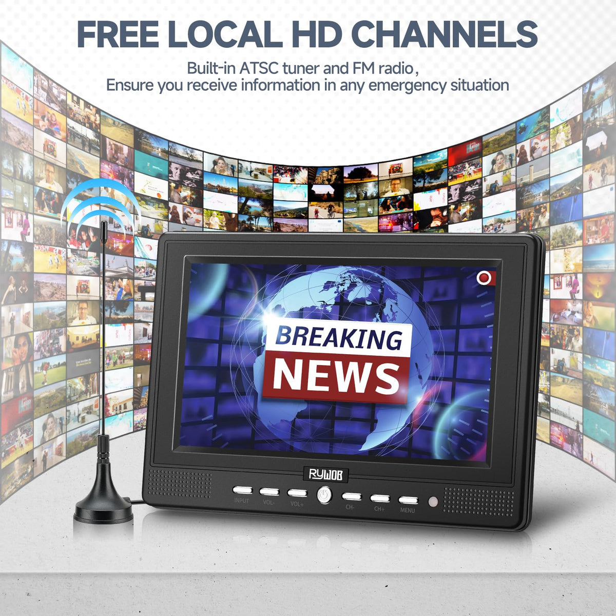 7” Portable TV with Antenna, Rechargeable Battery with Stand Q74614