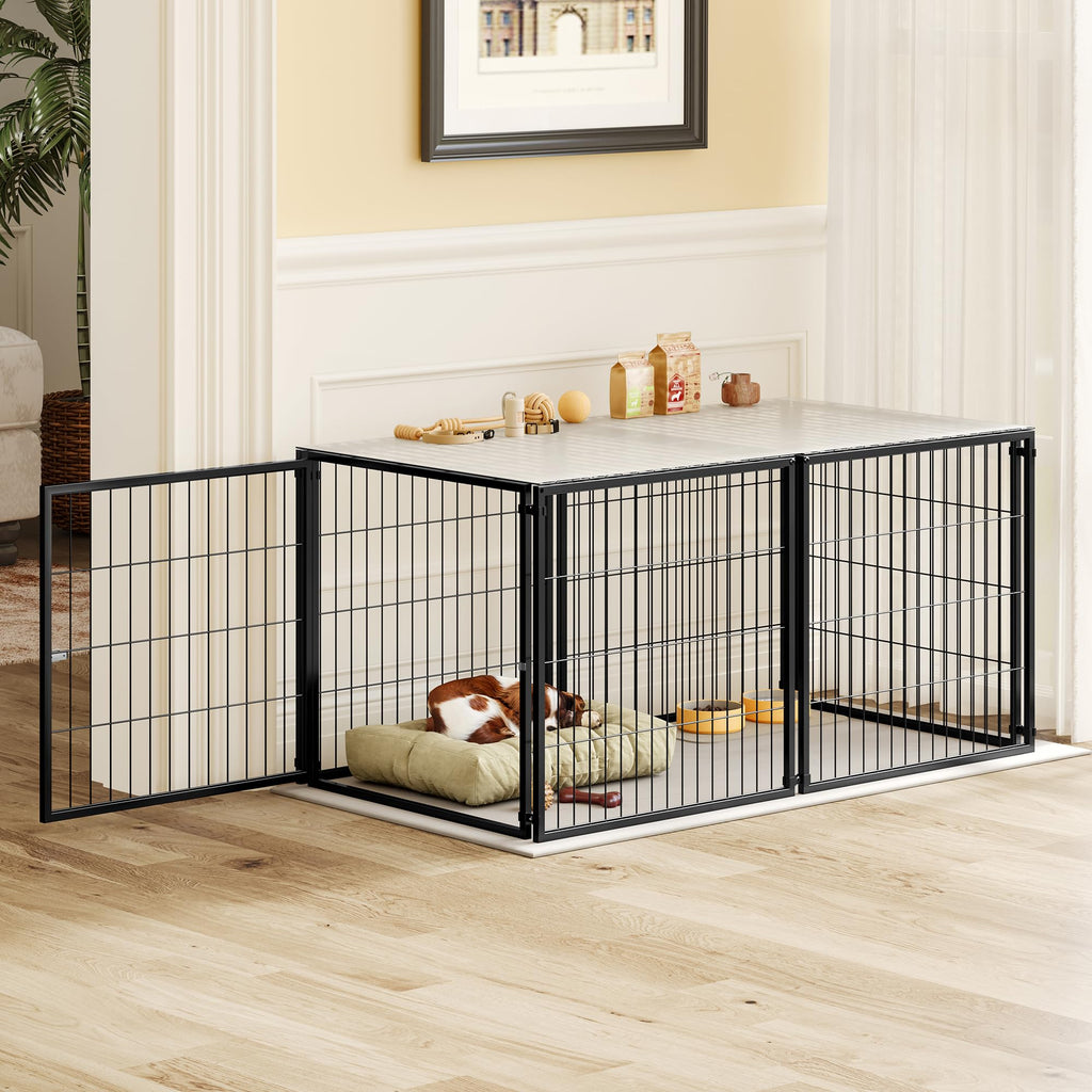 48 Inch Black Metal Dog Crate with Removable Top Cover F172542