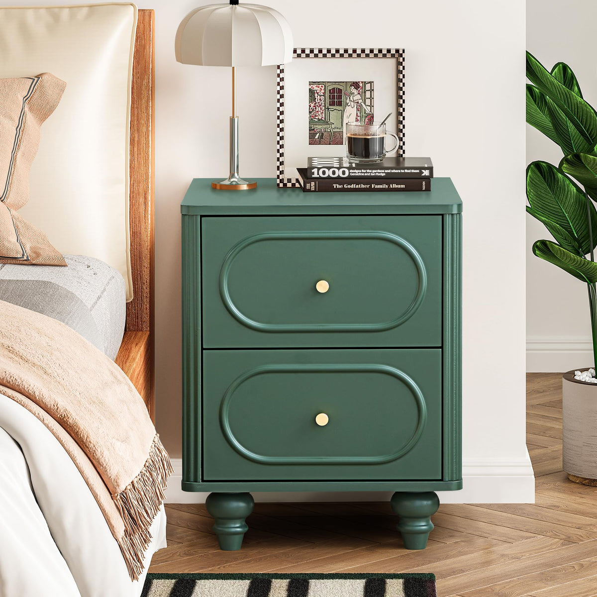 2 Drawer Fluted Nightstand Set of 2 Green M365