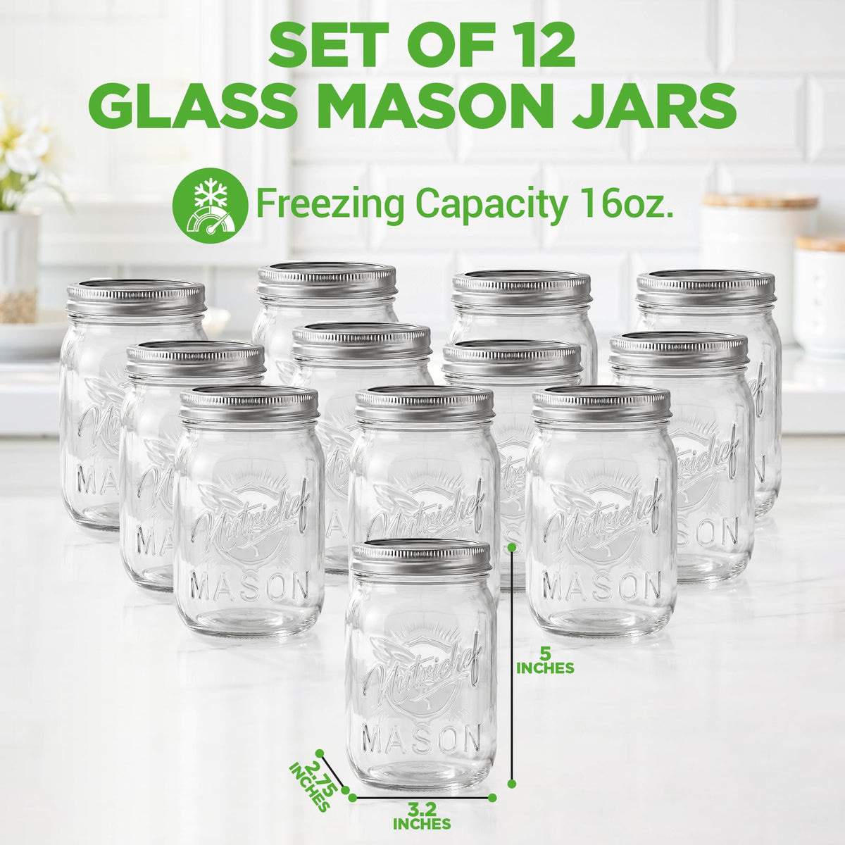 16 oz. Wide Mouth Glass Food Storage Containers with Lids, 12 Pcs K5704
