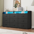 Black 9 Drawer Wood Dresser with Power Outlet and LED Lights Z184136