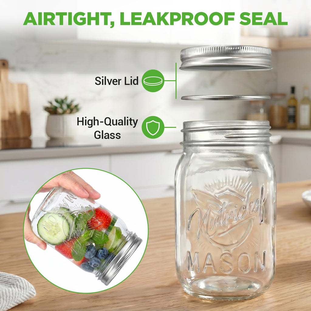 16 oz. Wide Mouth Glass Food Storage Containers with Lids, 12 Pcs K5704