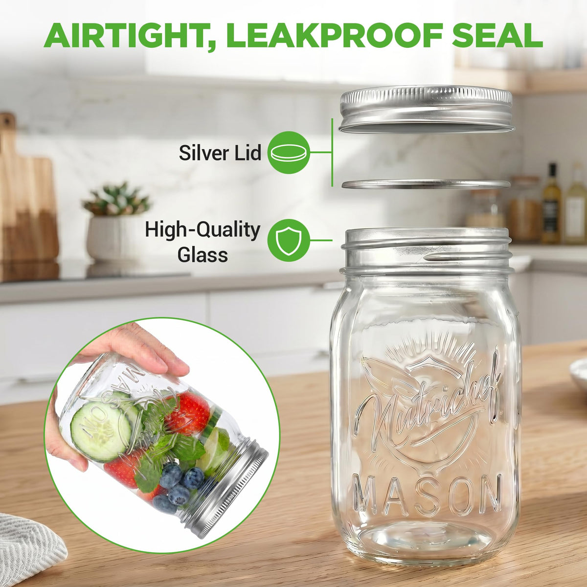 16 oz. Wide Mouth Glass Food Storage Containers with Lids, 12 Pcs K5704