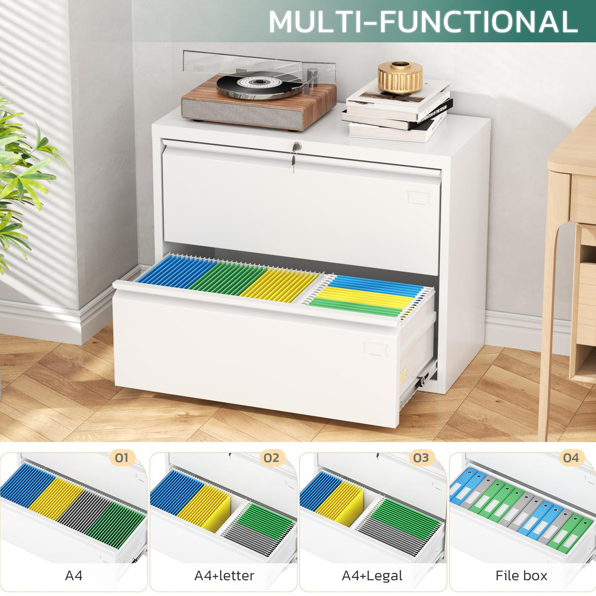 White 2 Drawer Metal File Cabinet with Lock I6161