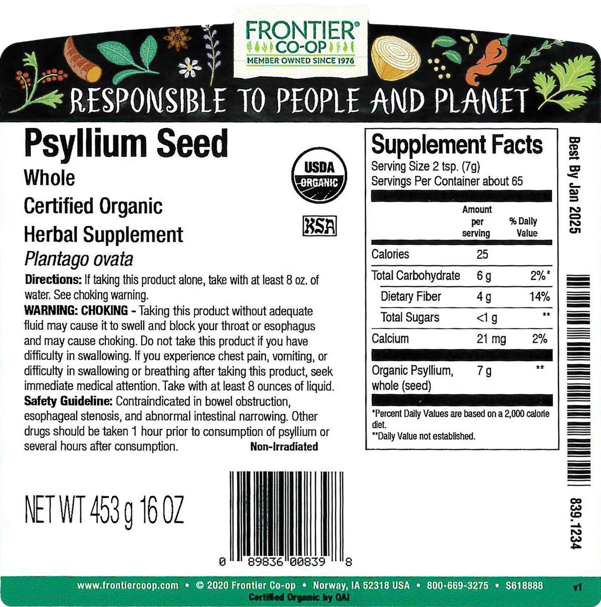 Organic Whole Psyllium Seed 1lb L825