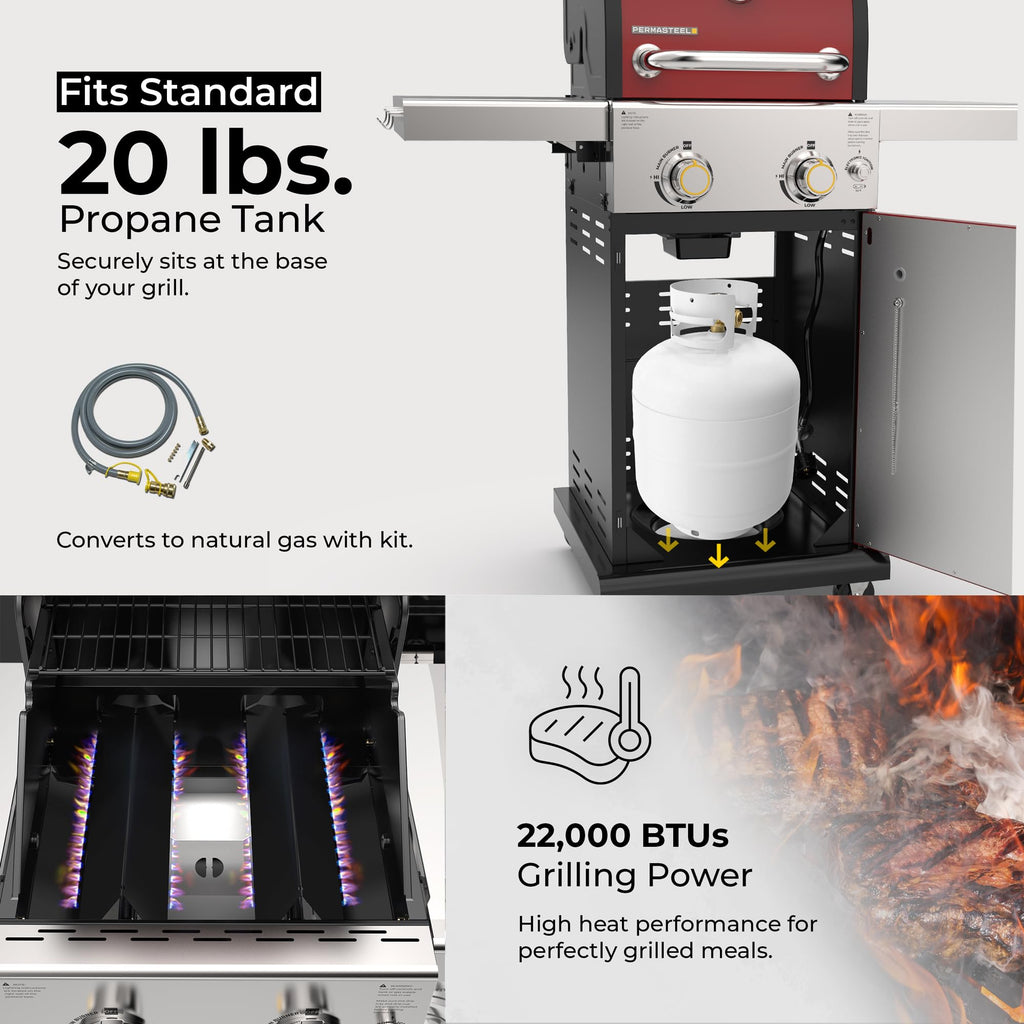 2-Burner Propane Gas Grill with Foldable Side Tables O7126