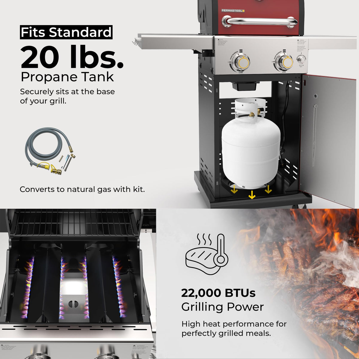 2-Burner Propane Gas Grill with Foldable Side Tables O7126
