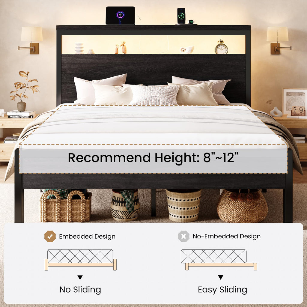 Full Bed Frame with 2-Tier Storage Headboard S9433