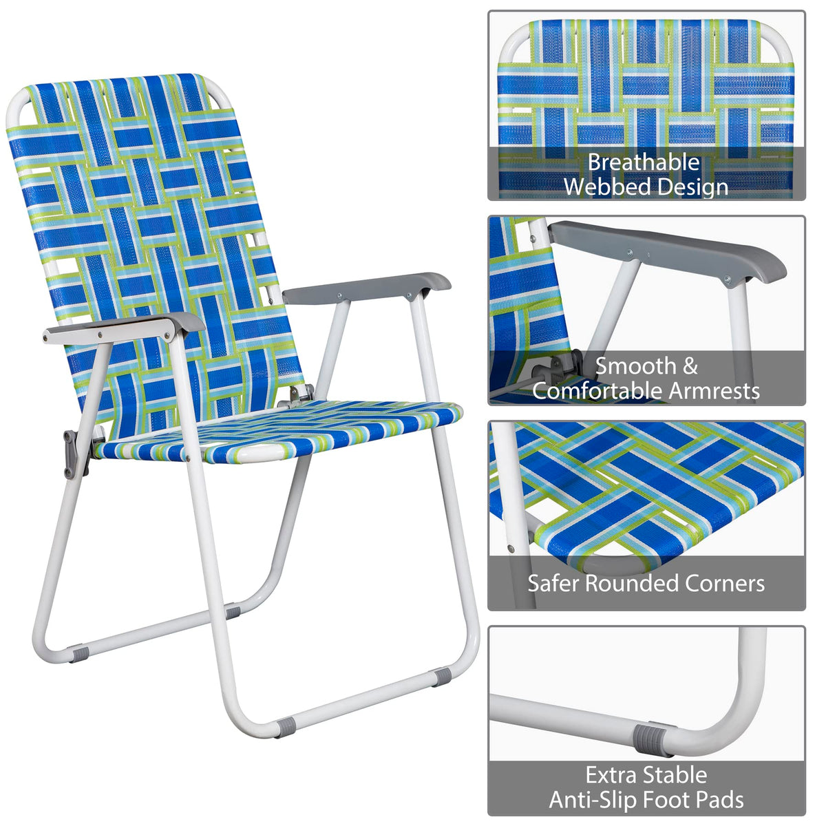 Folding Metal Webbed Outdoor Chair Set of 2 Blue X671413