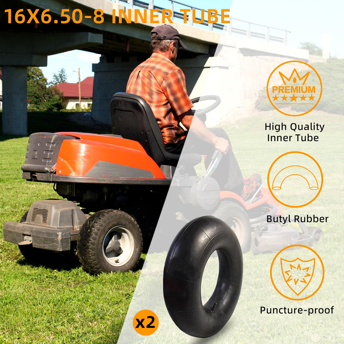2 Pack 16x6.50-8/7.50-8 Lawn Mower Tire Inner Tubes with TR-13 Straight Valve Stem Q99924