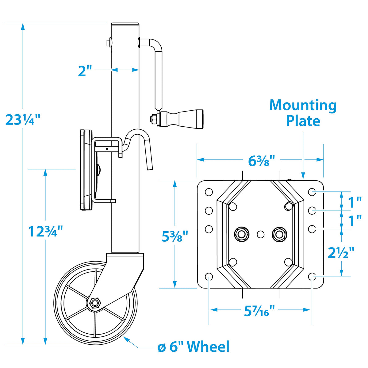 Fold Up Trailer Jack, 22-7/8 In., 1,000 Lbs L1959