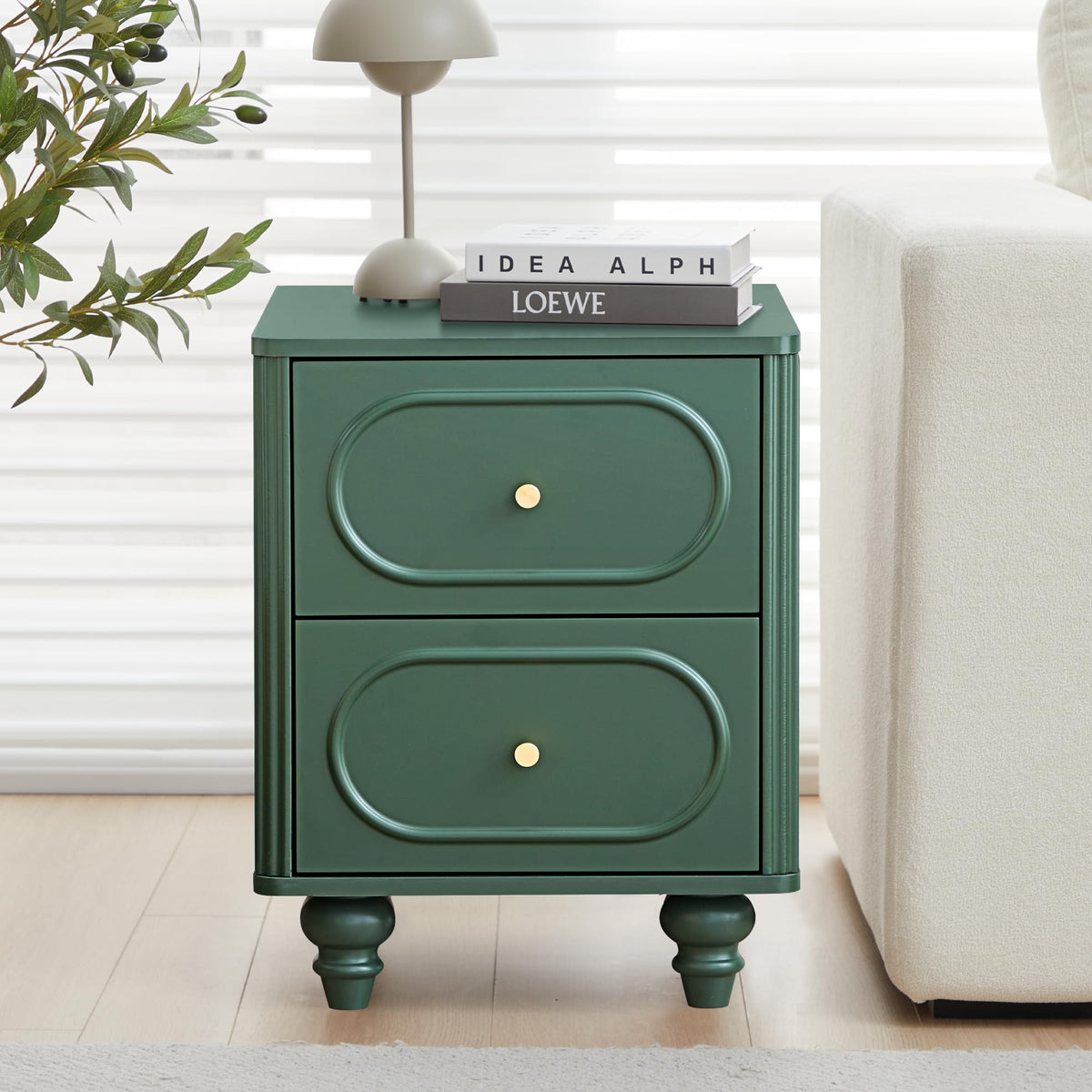 2 Drawer Fluted Nightstand Set of 2 Green M365