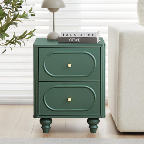 2 Drawer Fluted Nightstand Set of 2 Green M365