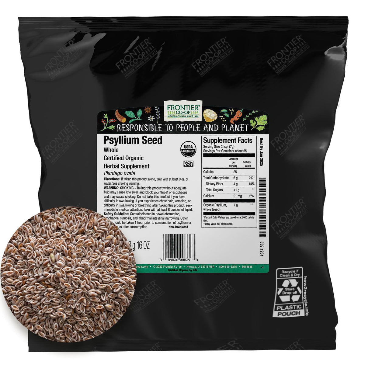 Organic Whole Psyllium Seed 1lb L825