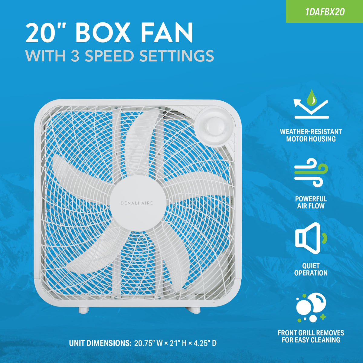 20 Inch Box Fan with 3 Speed Settings, White P581393