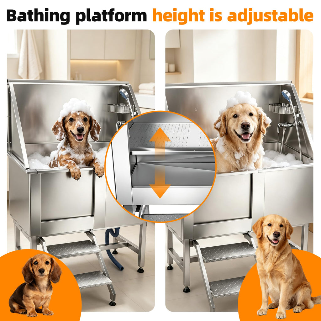 304 Stainless Steel Dog Washing Station with Stairs and 2 Drawers P8469