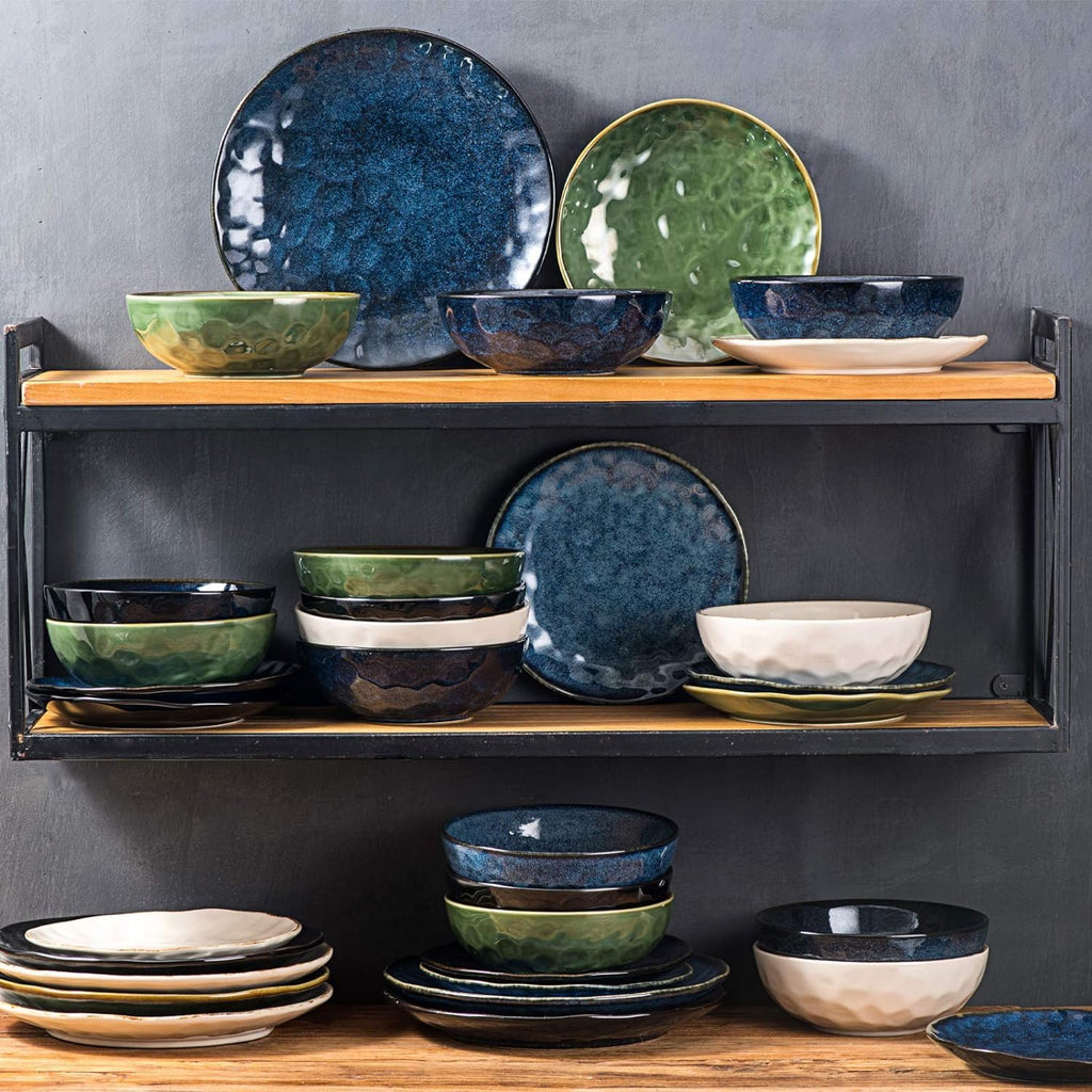 Ceramic Salad Bowls Set, 32 Ounce, Set of 4, Blue Y27424