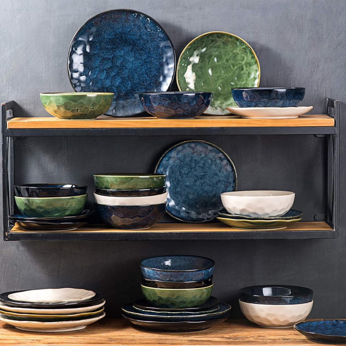 Ceramic Salad Bowls Set, 32 Ounce, Set of 4, Blue Y27424