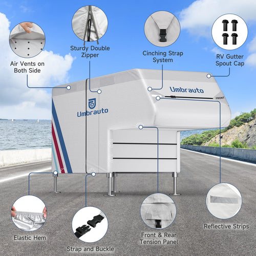 10–12FT Waterproof Oxford Truck Camper Cover with Straps & Air Vents K595532