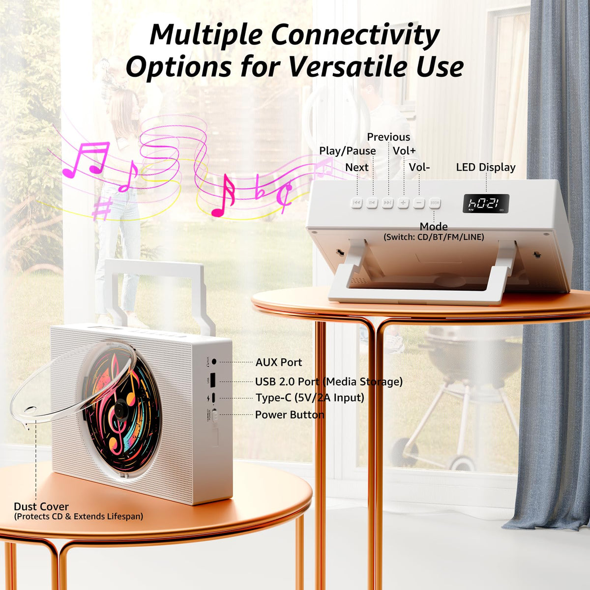 Portable CD Player Boombox with Bluetooth FM Radio V2353