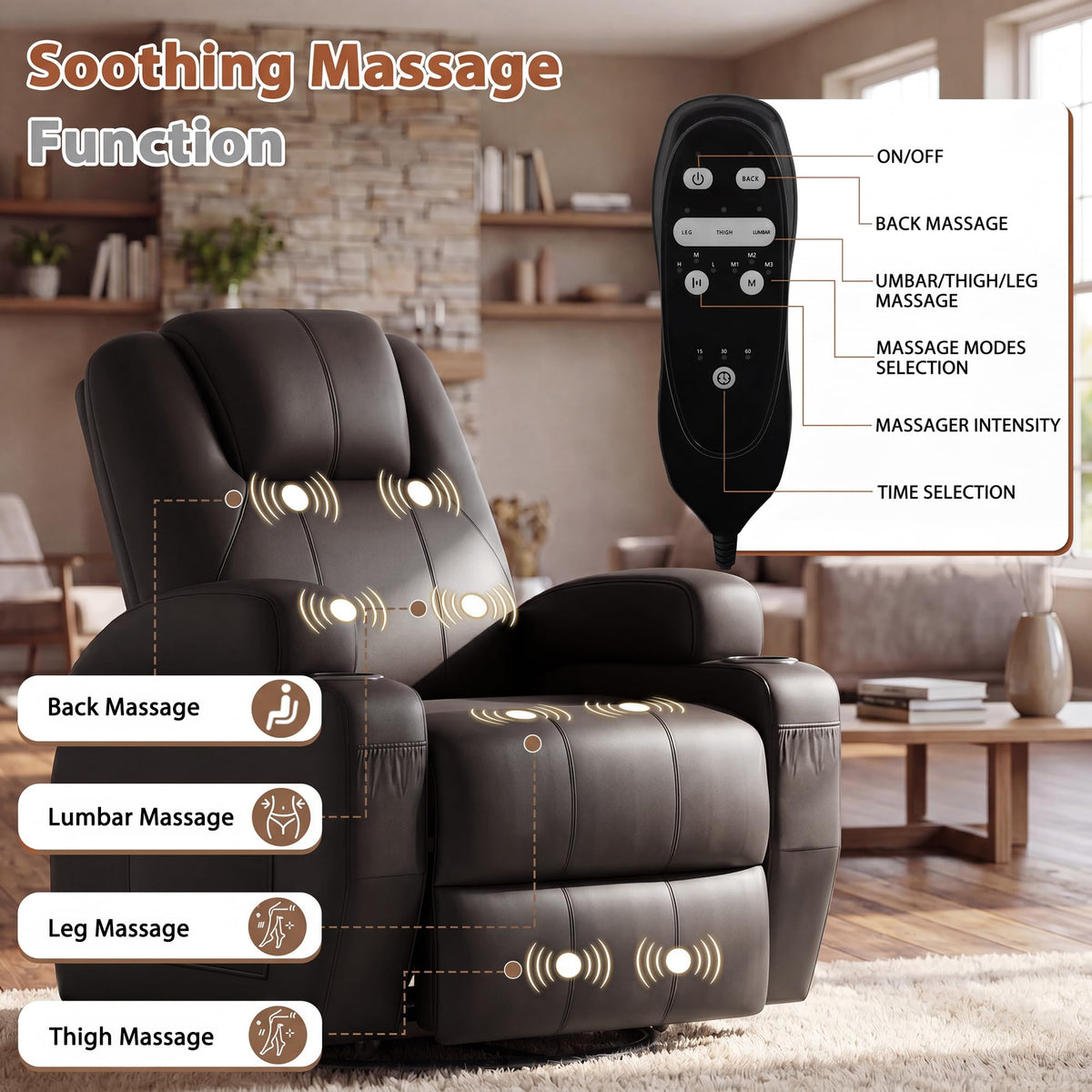 Swivel Rocker Recliner Chair with Vibration Massage D868