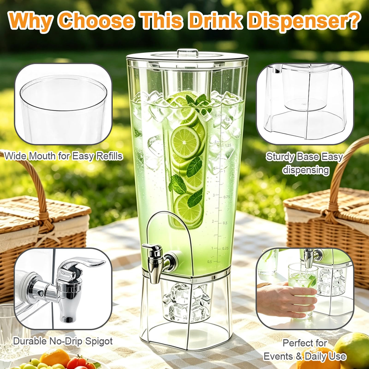 2 Gallon Drink Dispenser with Stand and Fruit Infuser W75809